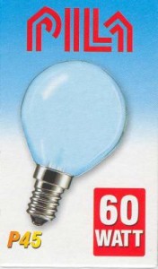 Лампа накаливания Е14 60Вт шар Р45 матов.Pila