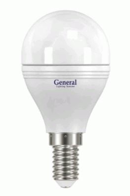 Лампа светодиодная Е14 8Вт 6500К шар G45 матов.General