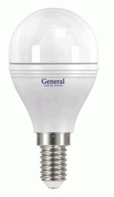 Лампа светодиодная Е14 8Вт 2700К шар G45 матов.General