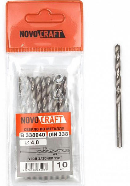 Сверло ц/х ср.сер 4х43х75 HSS 4241 Sand NovoCRAFT